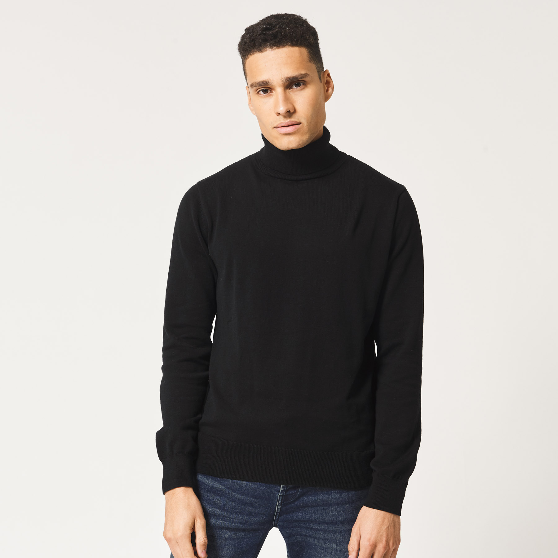 mens black cotton turtleneck