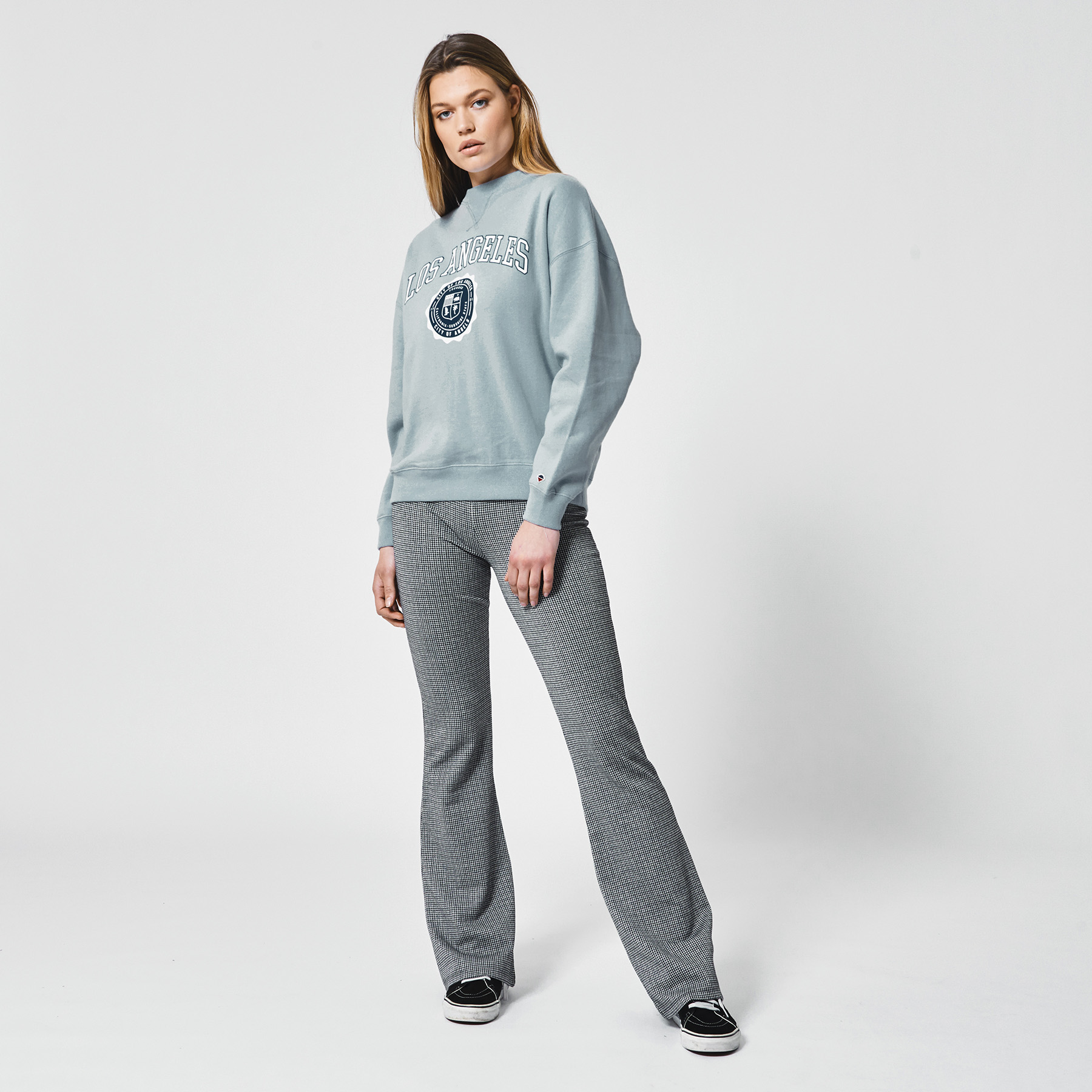 Dames Flared broek ruitdessin stretch Grijs