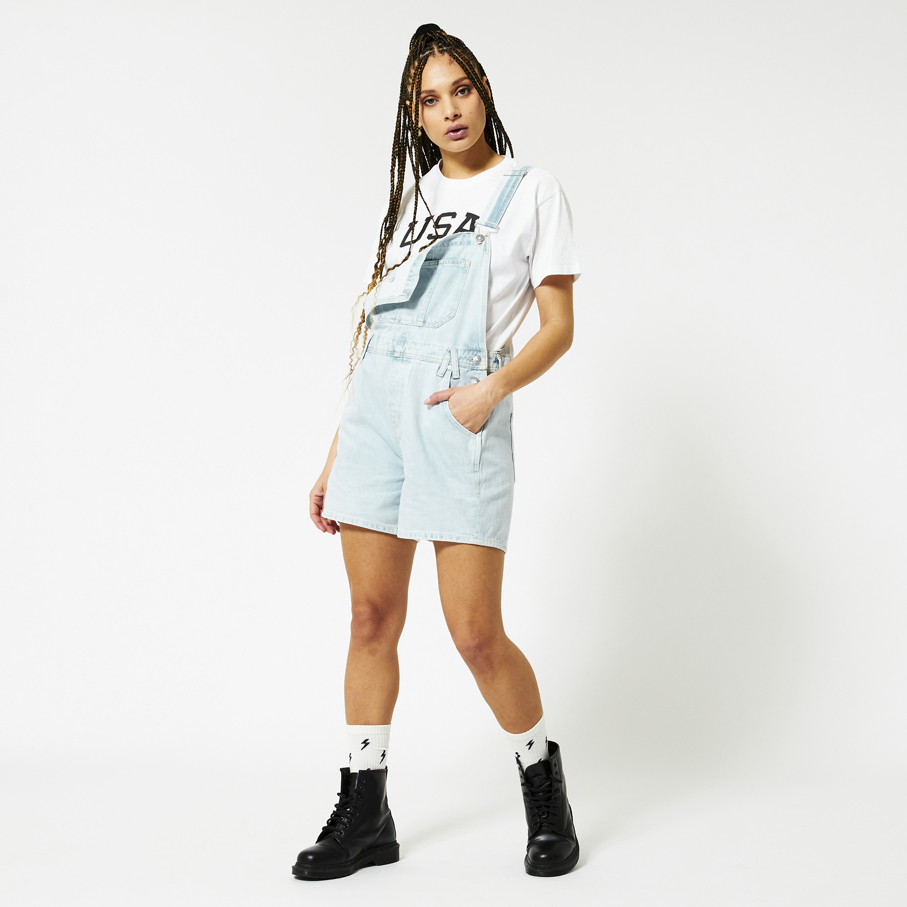 Dames Tuinbroek bleached denim Blauw | America Today
