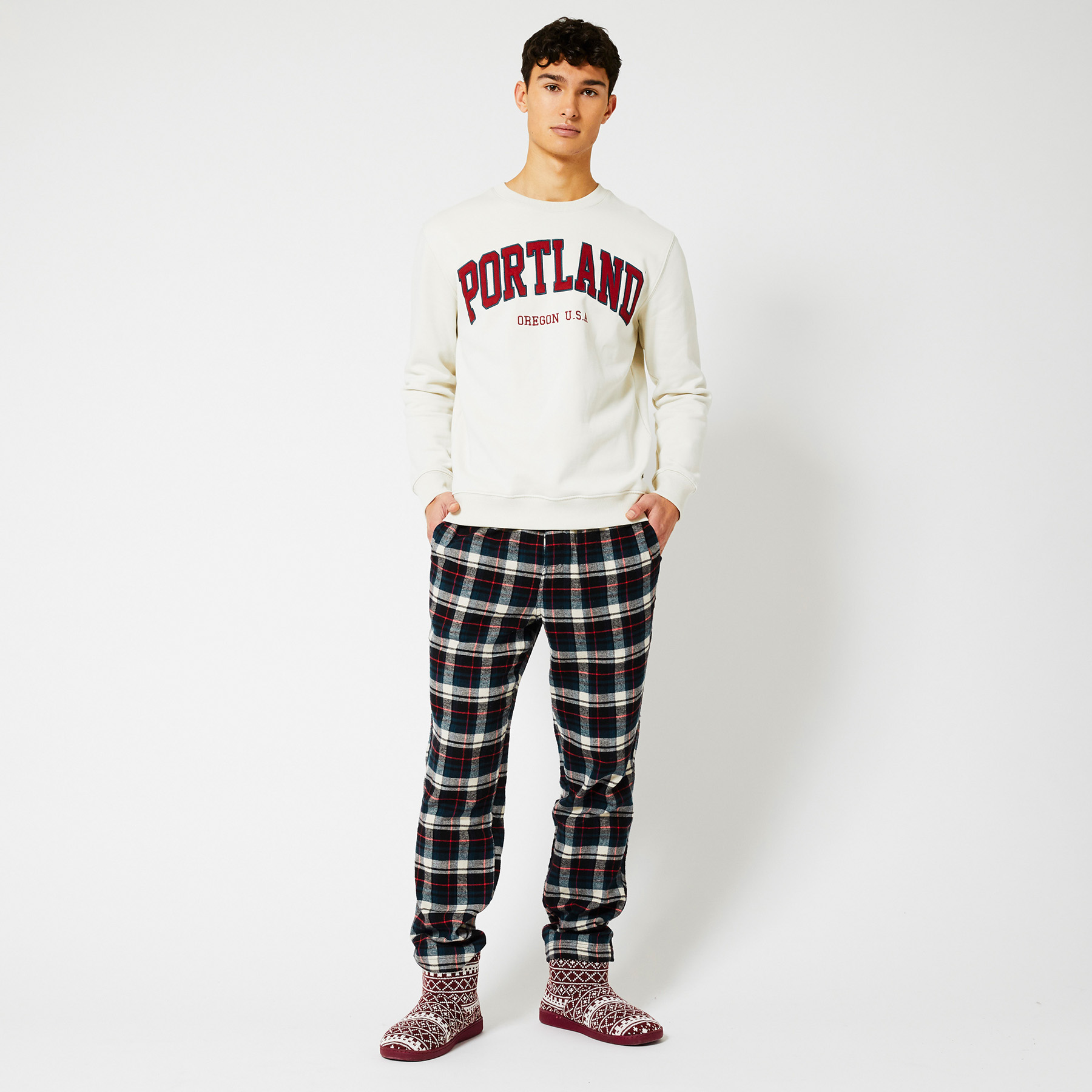 Men Pajama bottoms flannel Black/red 