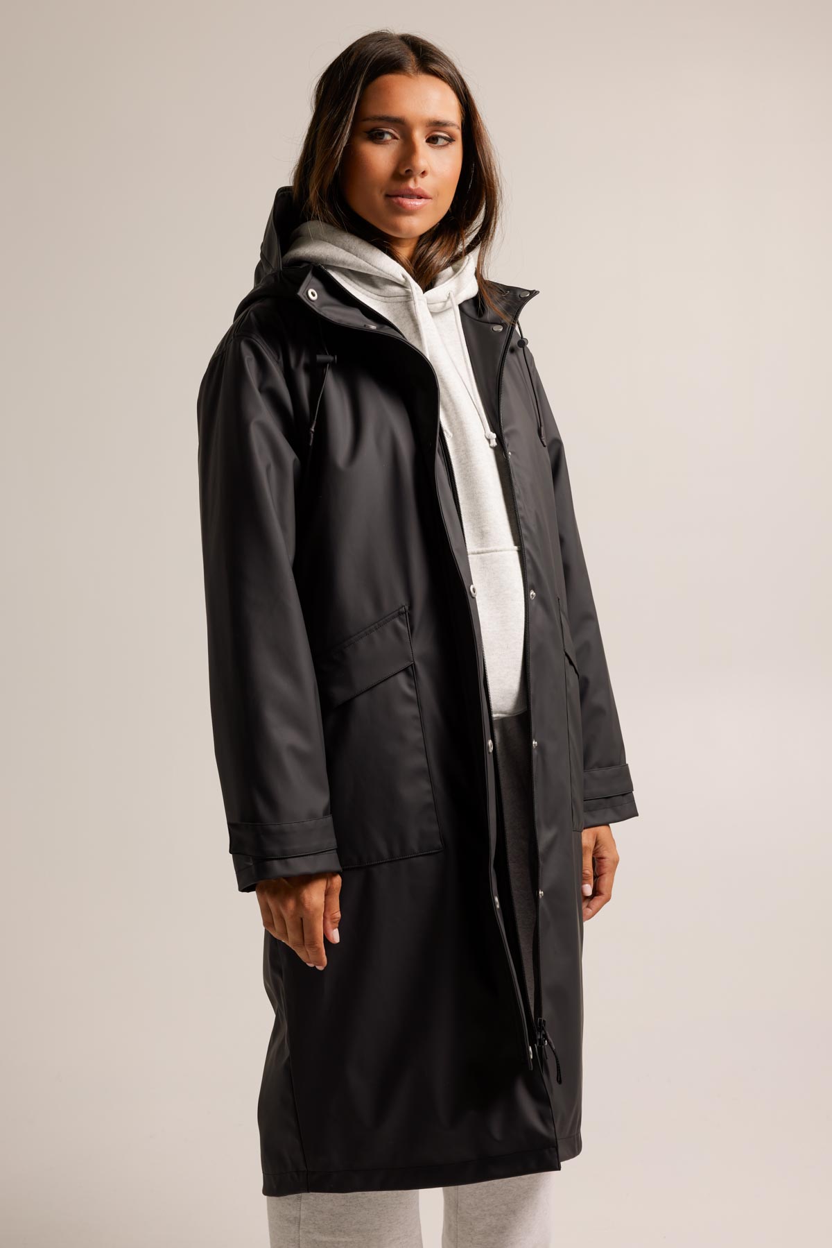 Long black rain jacket hot sale