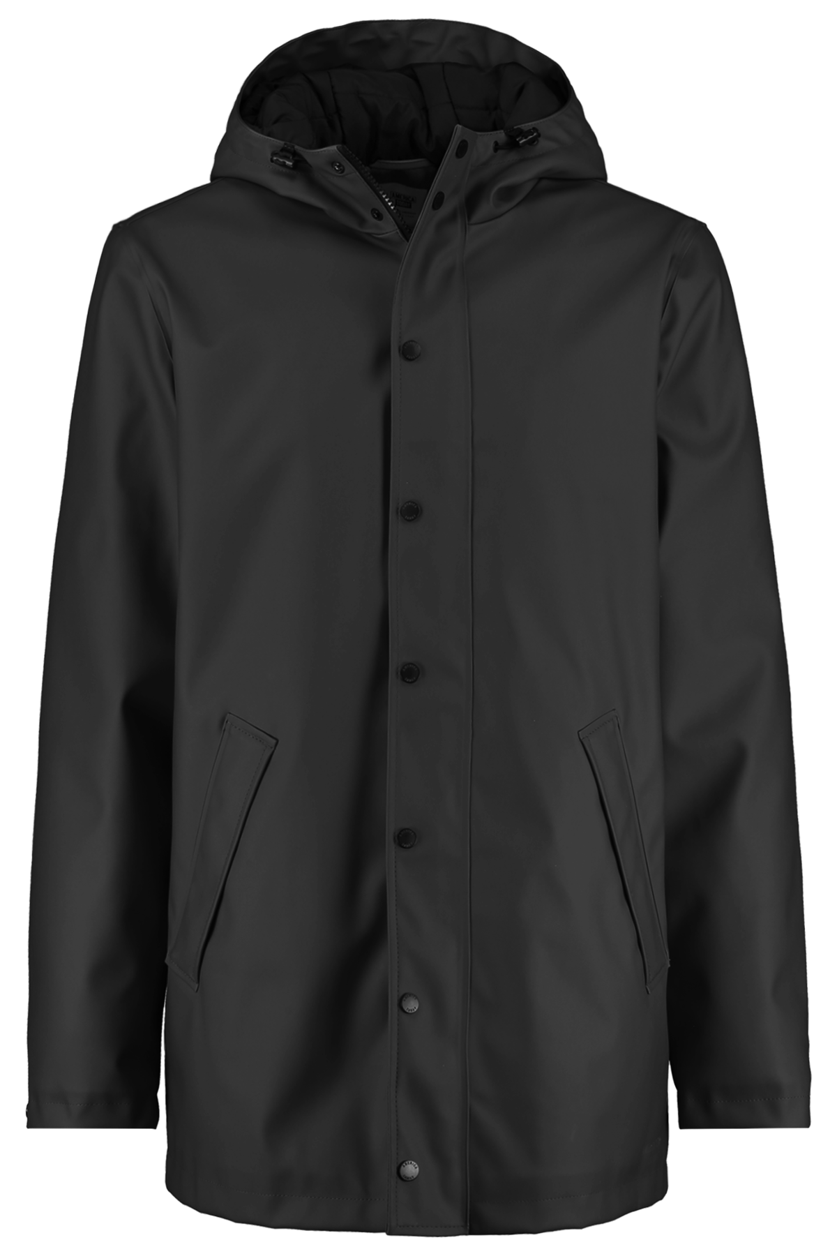 black lined raincoat