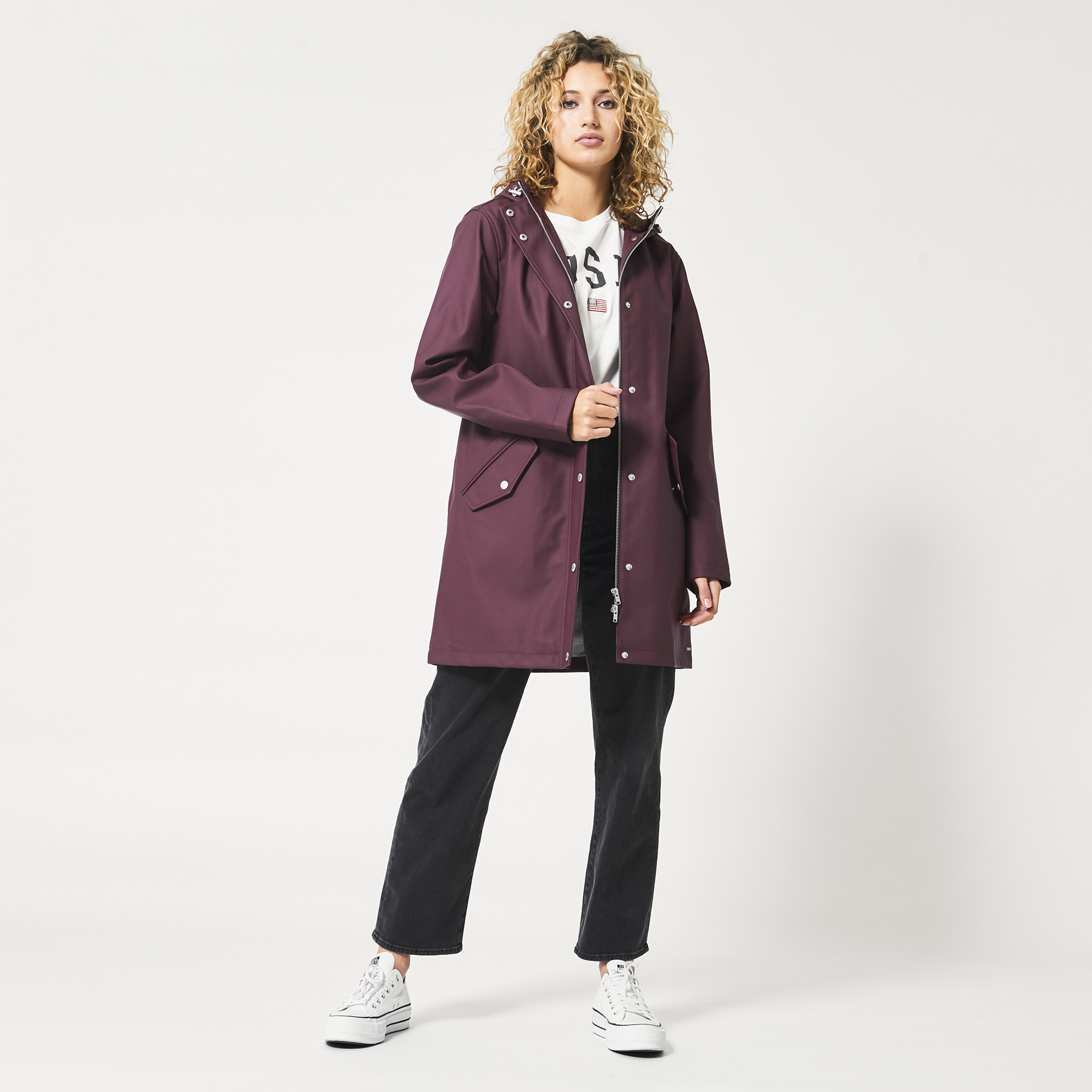 Dames Regenjas dames gevoerd lang Burgundy