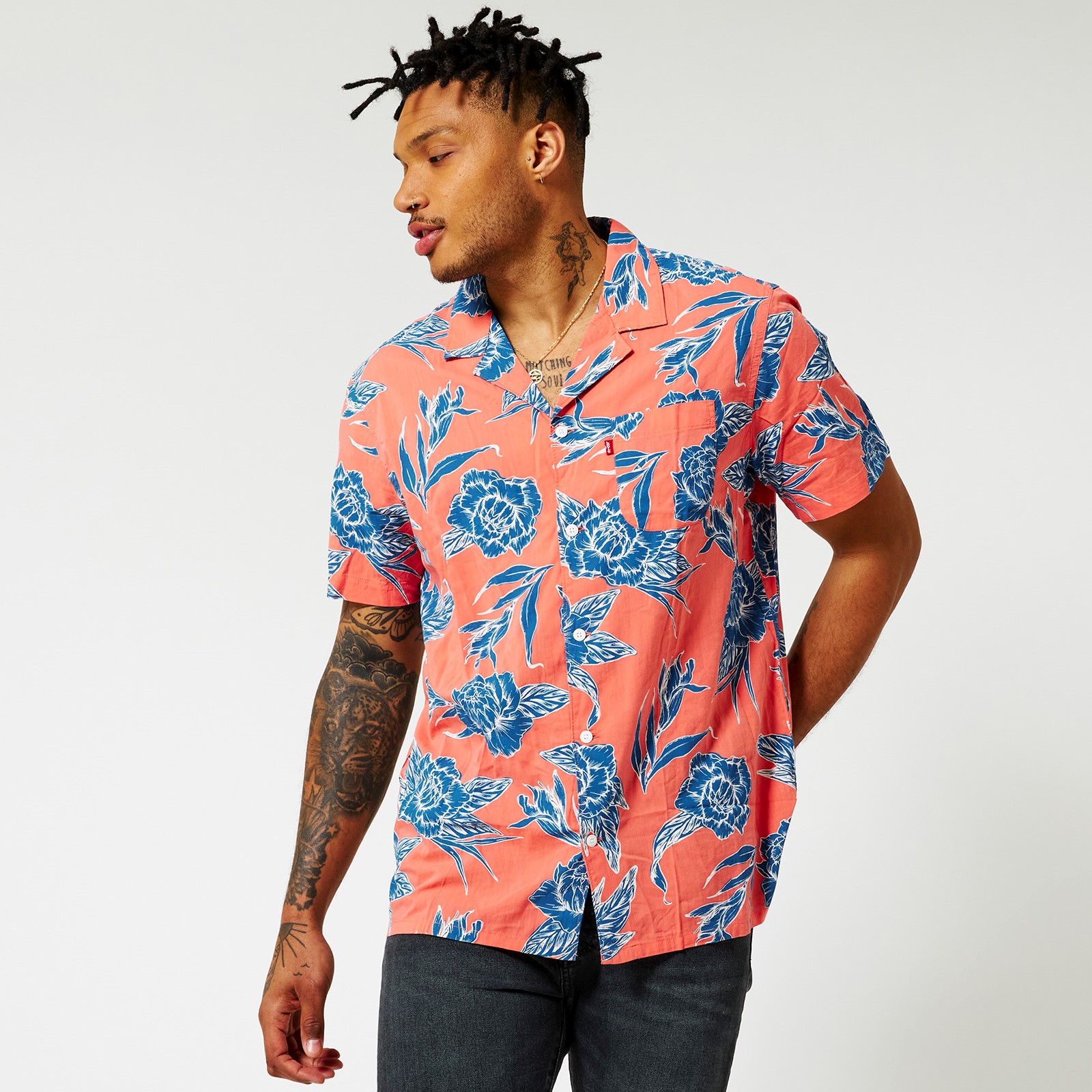 Men Levi's shirt S/S Classic camper Coral