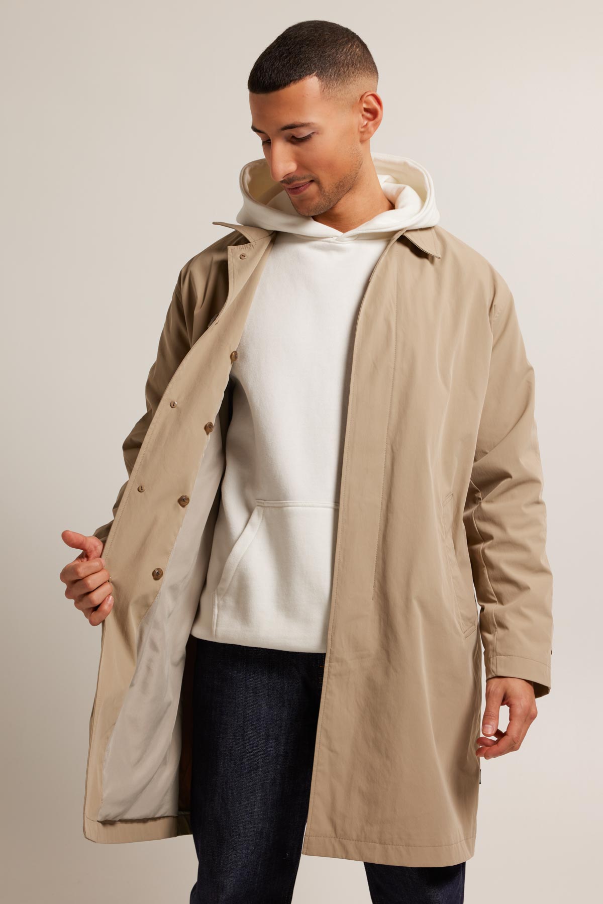 Feziakuk Heren trenchcoat enkele rij lange mantel lichte revers herfst winter jas overgangsjas