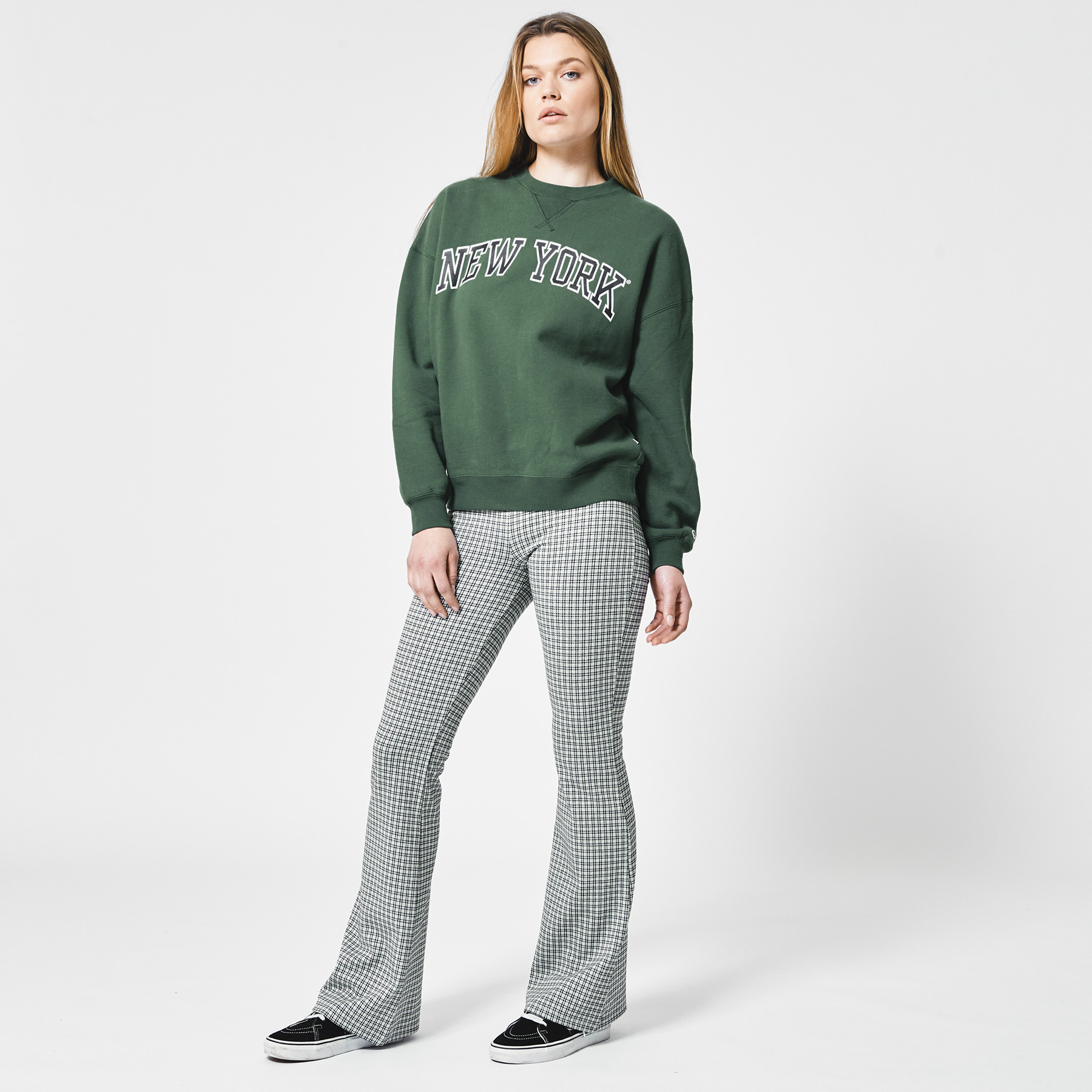 Dames Flared broek ruitdessin stretch Groen