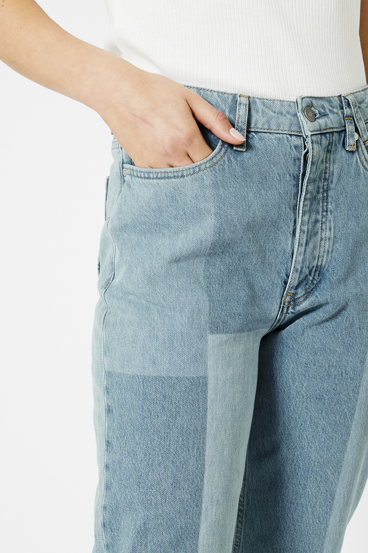 ★★Adairs★★ xxenia patchwork straight leg jeans blue jean Adidas Kseniaschnaider Patchwork Straight Leg Jeans