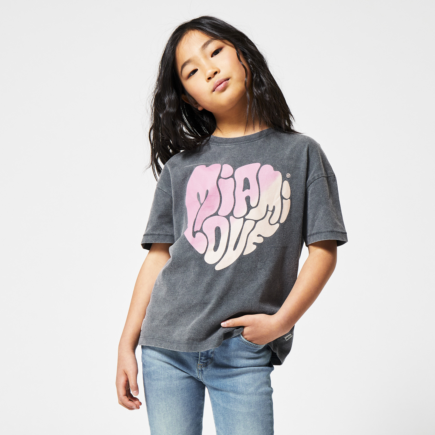 Girls T-shirt Miami Love print Washed grey