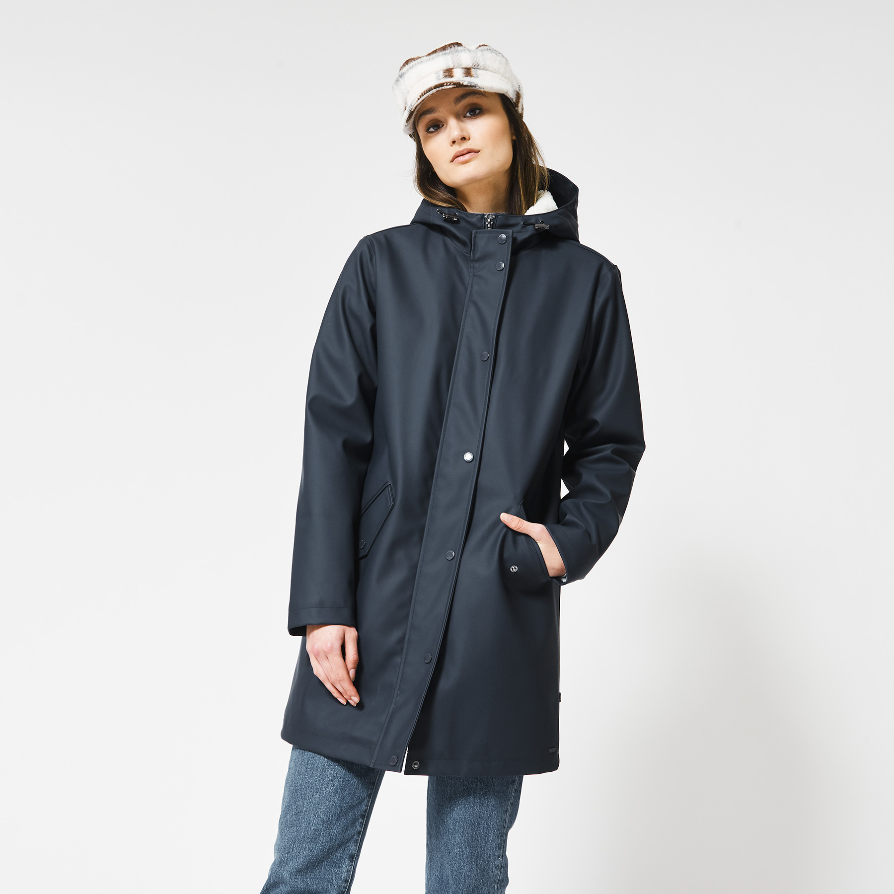 full length women's raincoat with hood