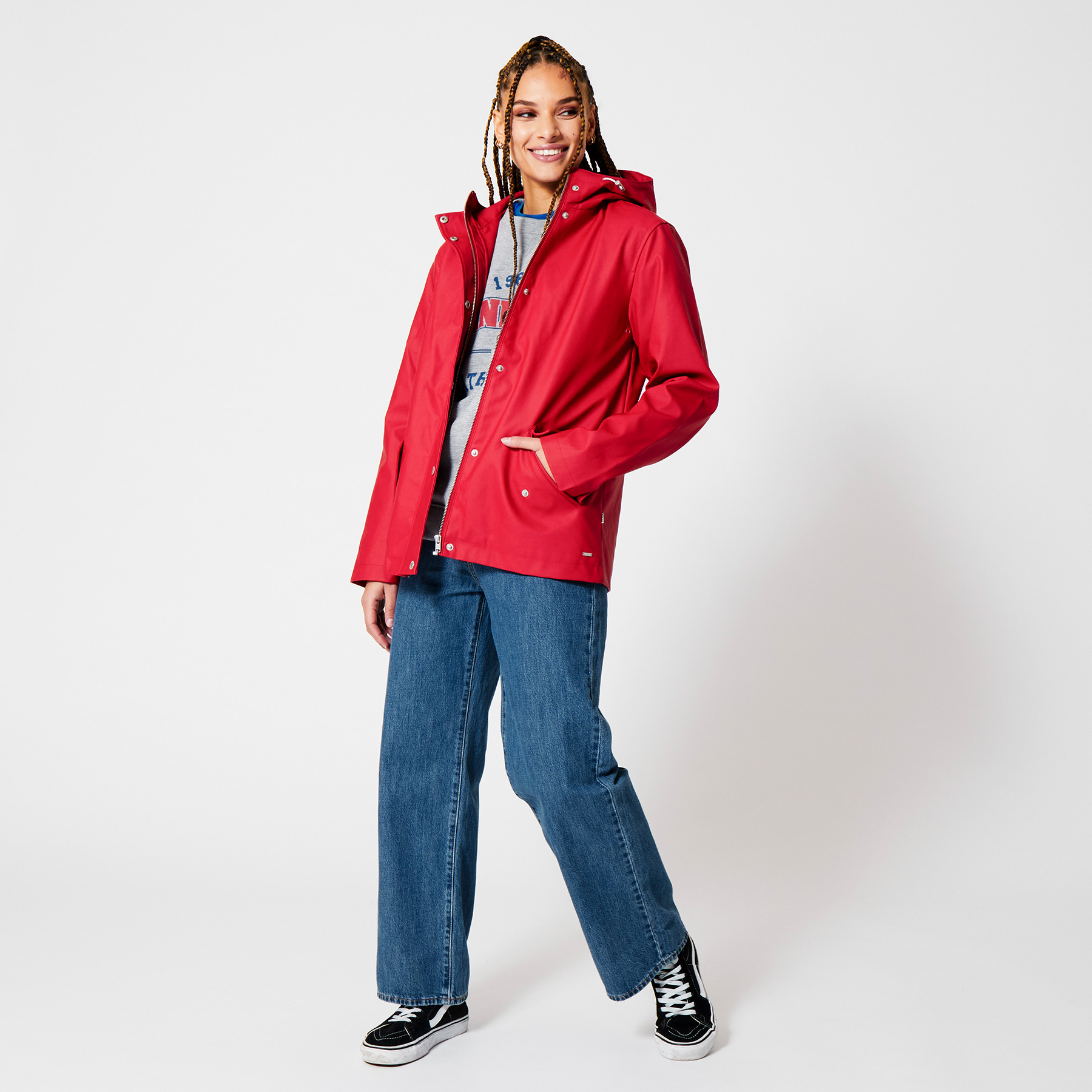women's short raincoat with hood