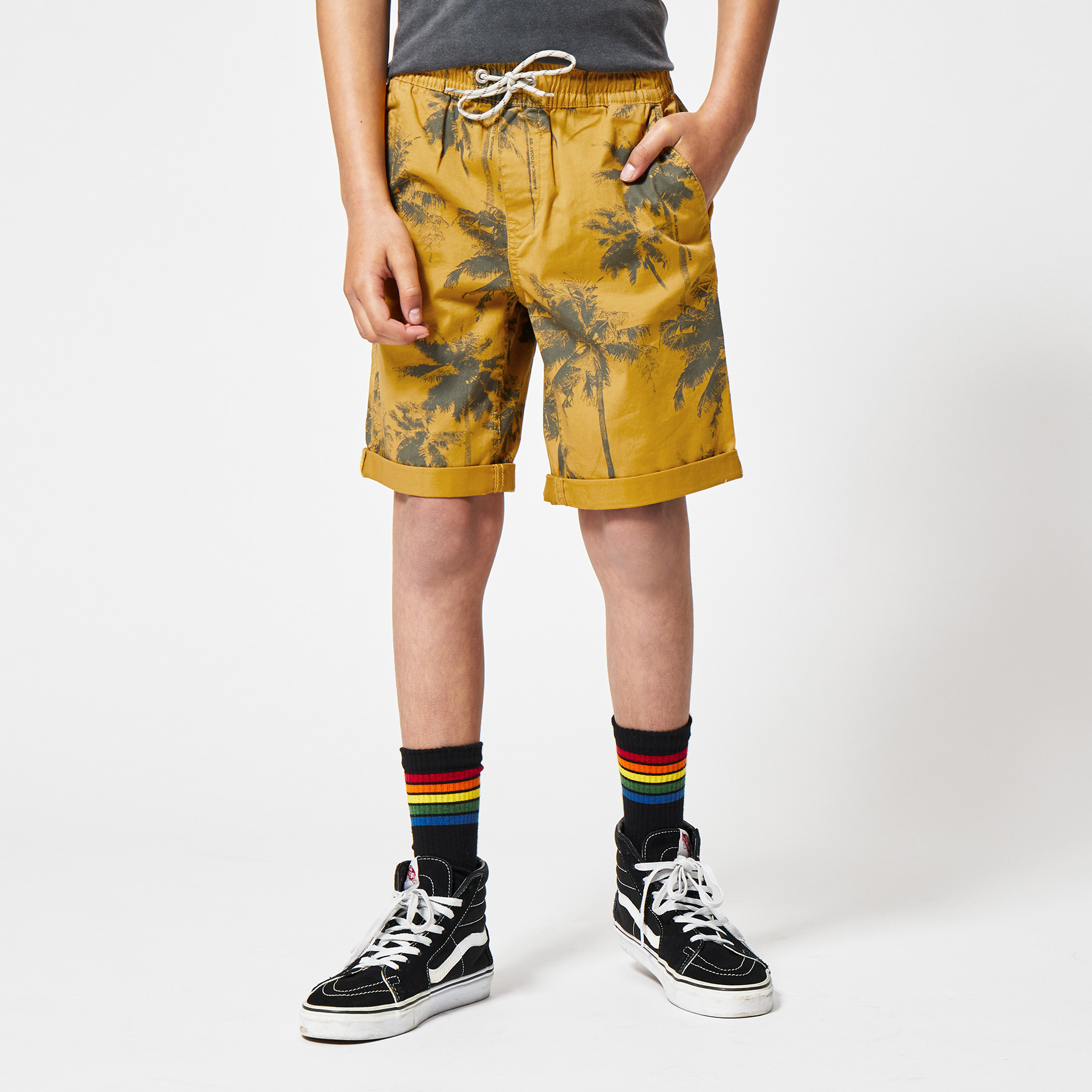 yellow drawstring shorts