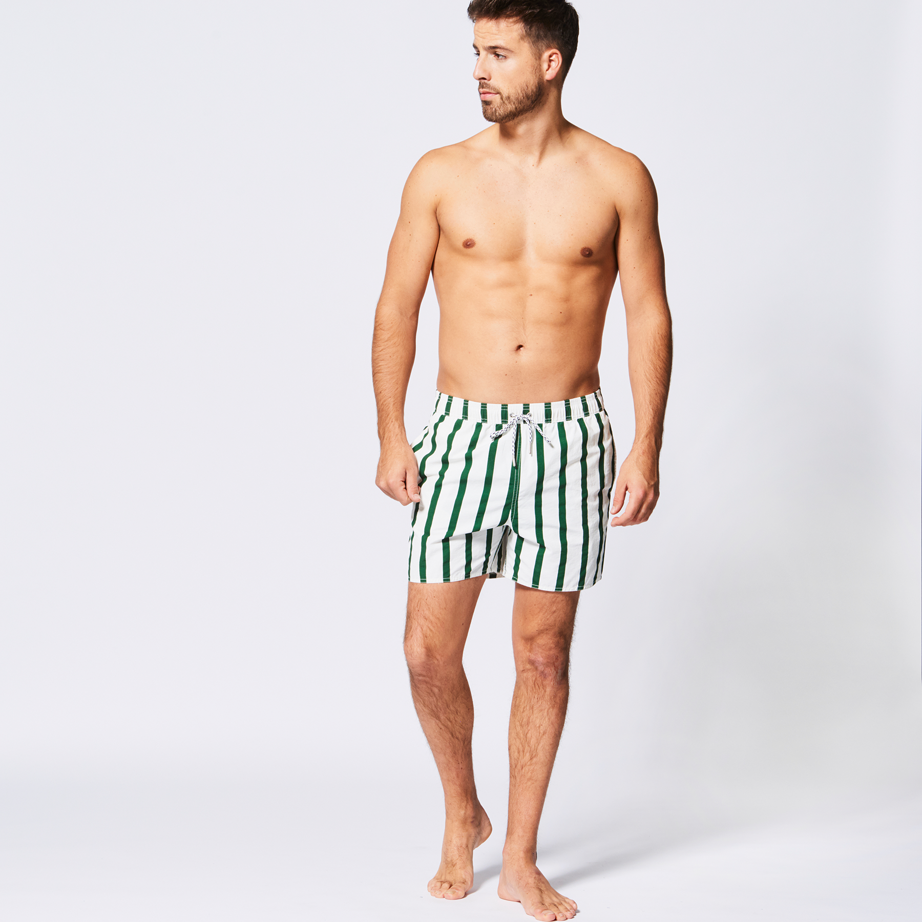 mens vertical striped swim trunks