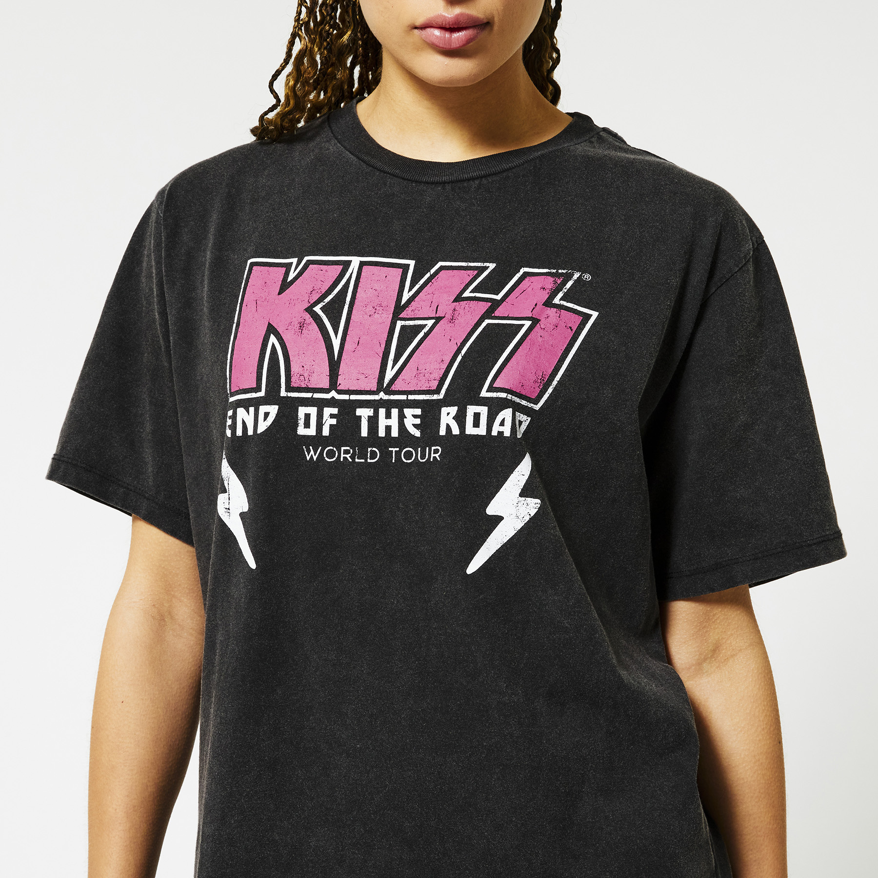 Women T-shirt with band print Washed grey