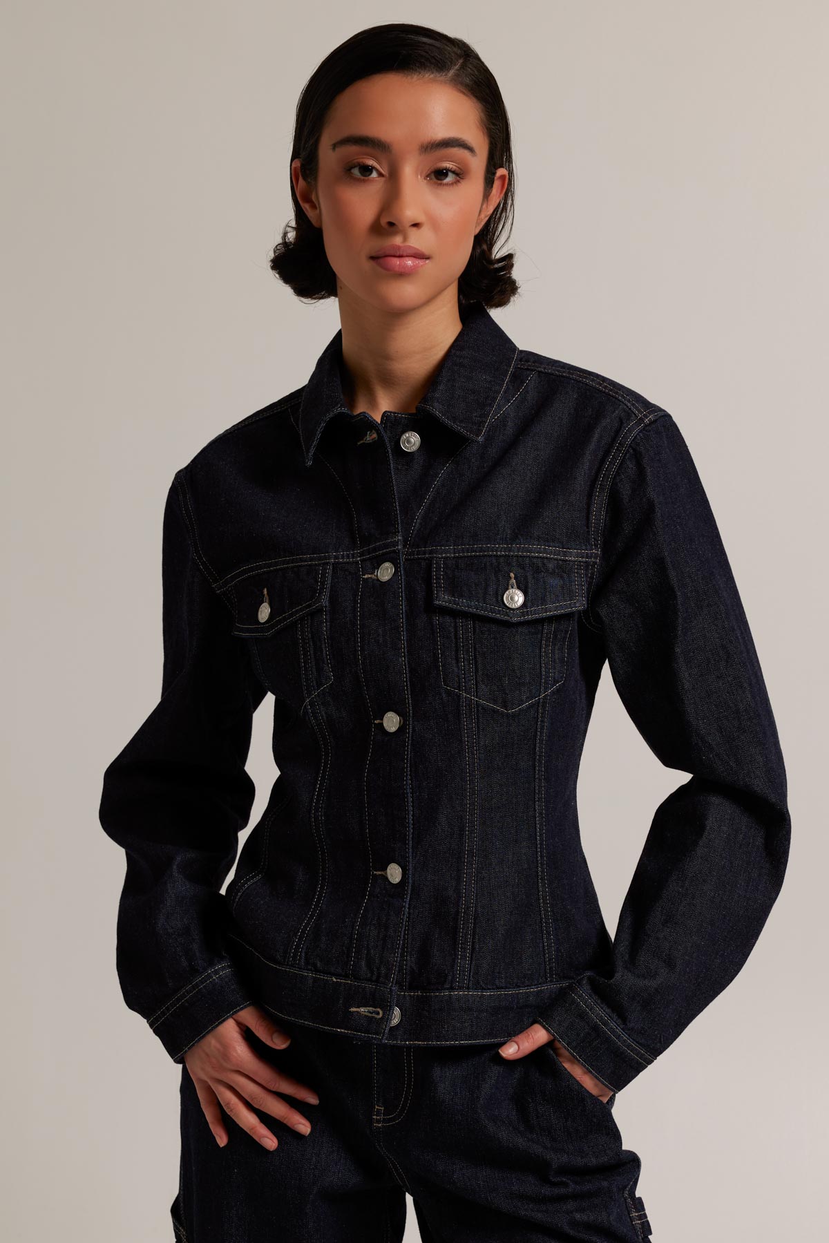 Veste En Jean AMO Femme Délavée Rayée TIC-TAC STRIPE Taille M - Denim 100% Coton - Neuf Avec étiquette (manque Un Bouton)
